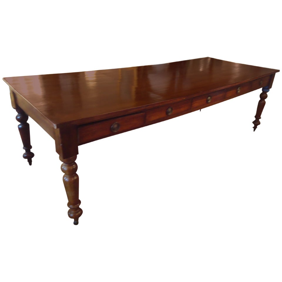 Fabulously Long Old Library Dining Table with Double Sided Drawers