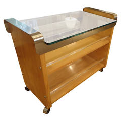 Bleached Walnut Steel and Lucite Bar Cart