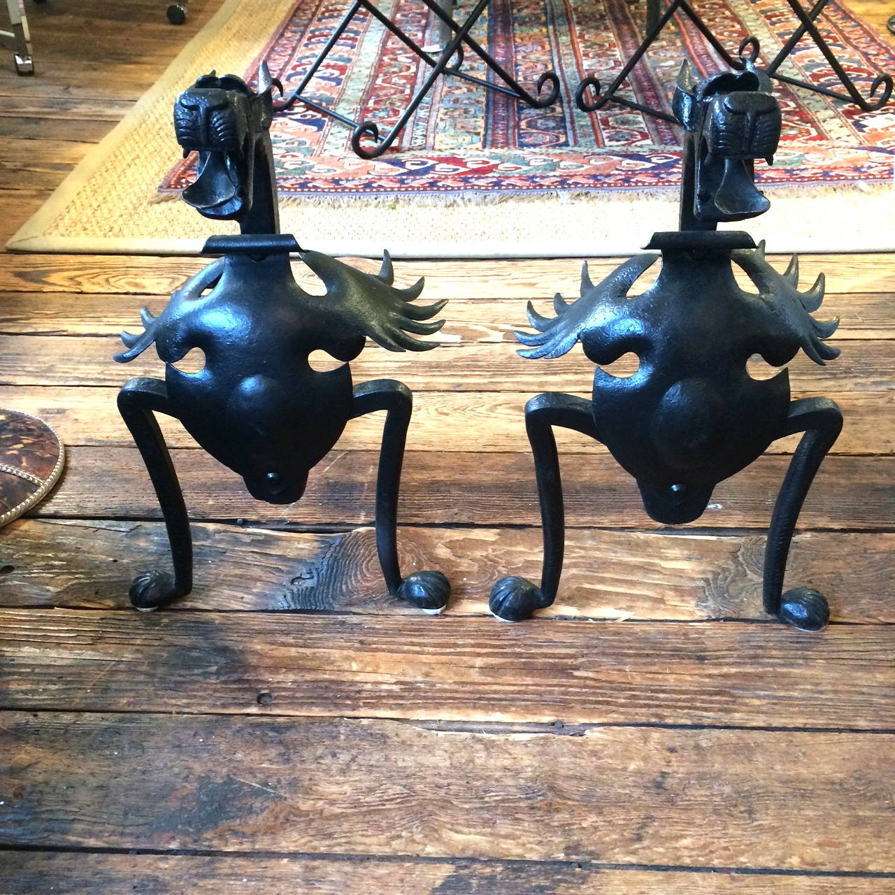 Arts and Crafts Fabulously Dramatic Pair of Fire-Breathing Dragon Andirons