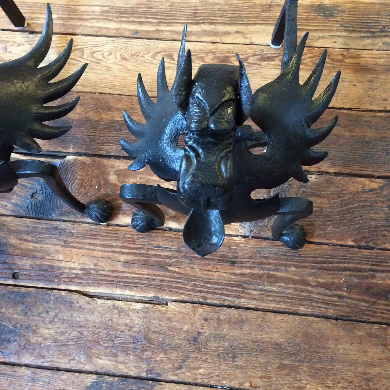 Fabulously Dramatic Pair of Fire-Breathing Dragon Andirons In Excellent Condition In Hopewell, NJ