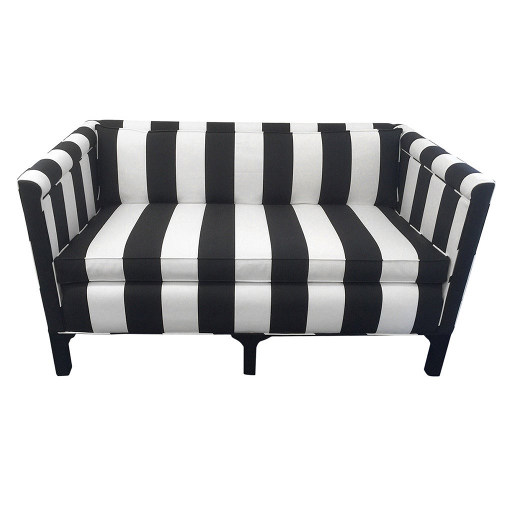 Chic Updated Vintage Black and White Striped Loveseat