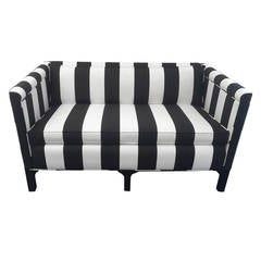 Chic Updated Used Black and White Striped Loveseat