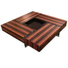 Chic Rosewood and Glass Large Square Coffee Table