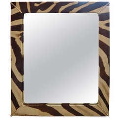 Vintage Zebra Skin and Nailhead Mirror