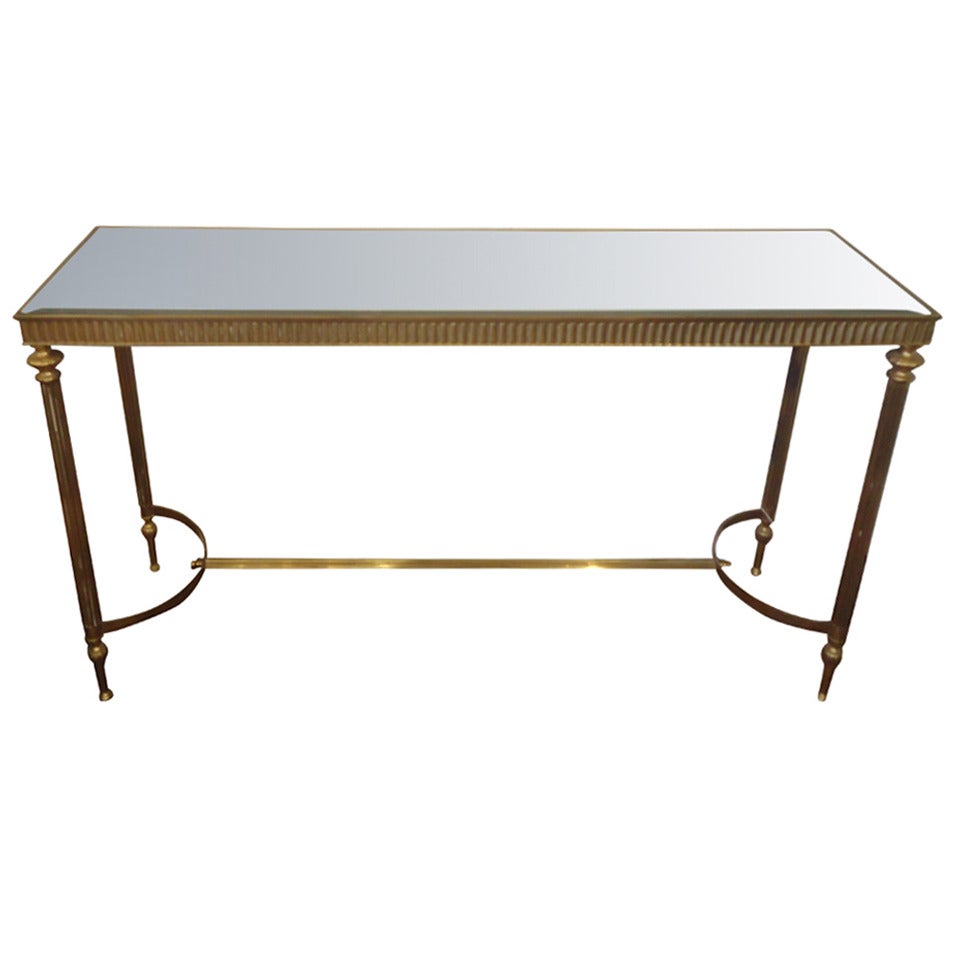 Hollywood Regency Brass and Mirror Topped Console