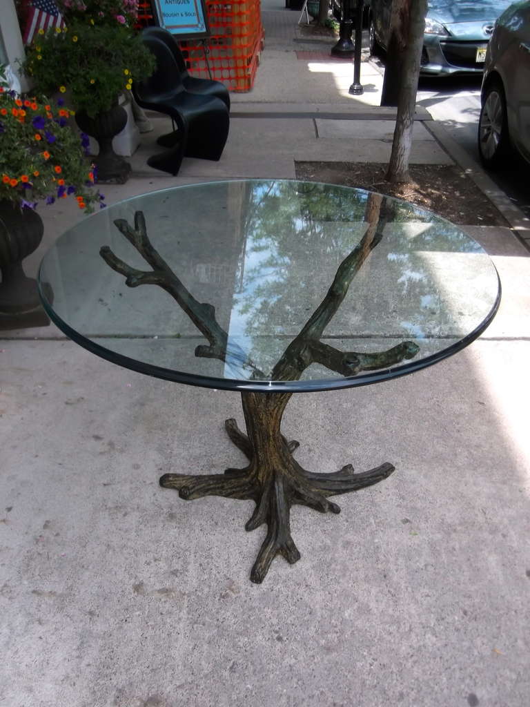 Faux Bois Bronze Center Hall Round Table In Excellent Condition In Hopewell, NJ