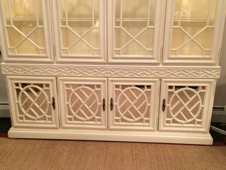 Chinese Chippendale Hollywood Regency Chippendale Style White Laquer Cabinet