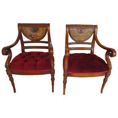 Pair of Fancy French Regency Carved Wood Armchairs