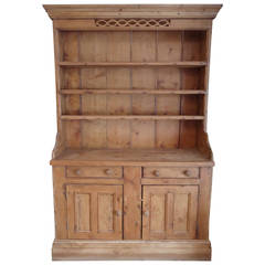 Antique Rustic Irish Natural Wood Hutch Cabinet