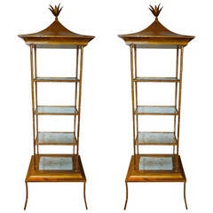 Pair of Stylish Gilt Patinated Metal Étagères 