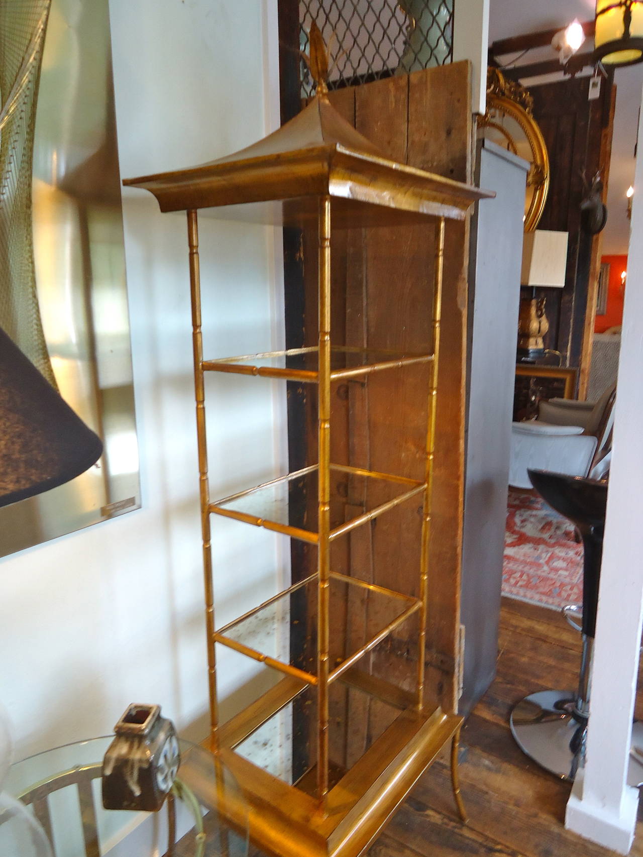 Pair of Stylish Gilt Patinated Metal Étagères  In Excellent Condition In Hopewell, NJ
