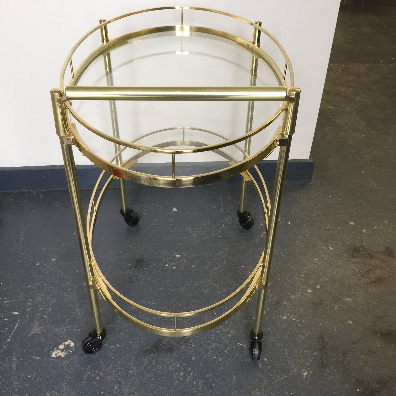 American Mid-Century Modern Oval Brass Bar Cart