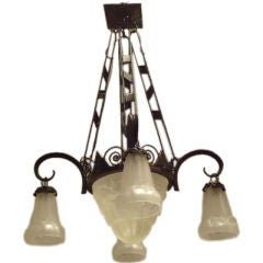 Antique French Iron and Degue Glass Light Fixture