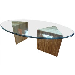 Midcentury Modern Oval Glass and Travertine Coffee Table