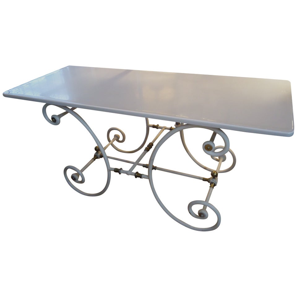 French Iron, Brass and Milk Glass Bakers Table