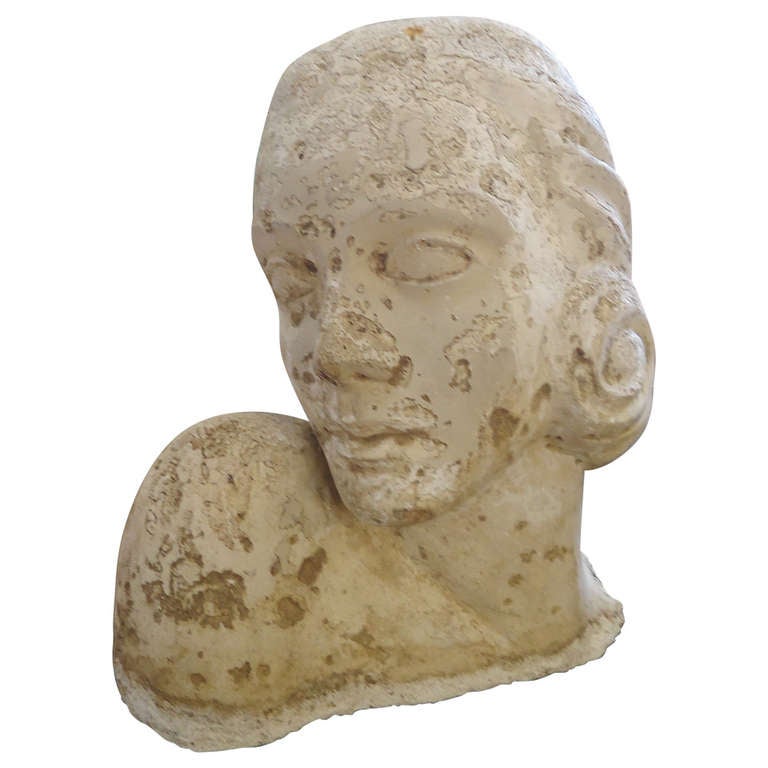 Romantic Plaster Sculpture of Woman's Head For Sale at 1stdibs