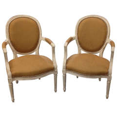 Antique Pair of Pretty French Whitewashed Chairs