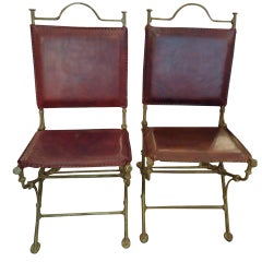 Pair of Leather and Iron Campaign Style Sidechairs
