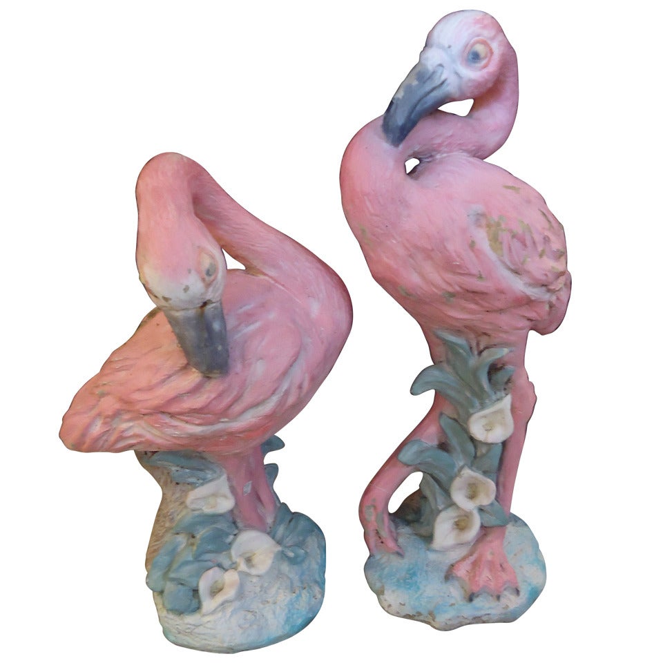 Fabulous Vintage Cement Flamingoes