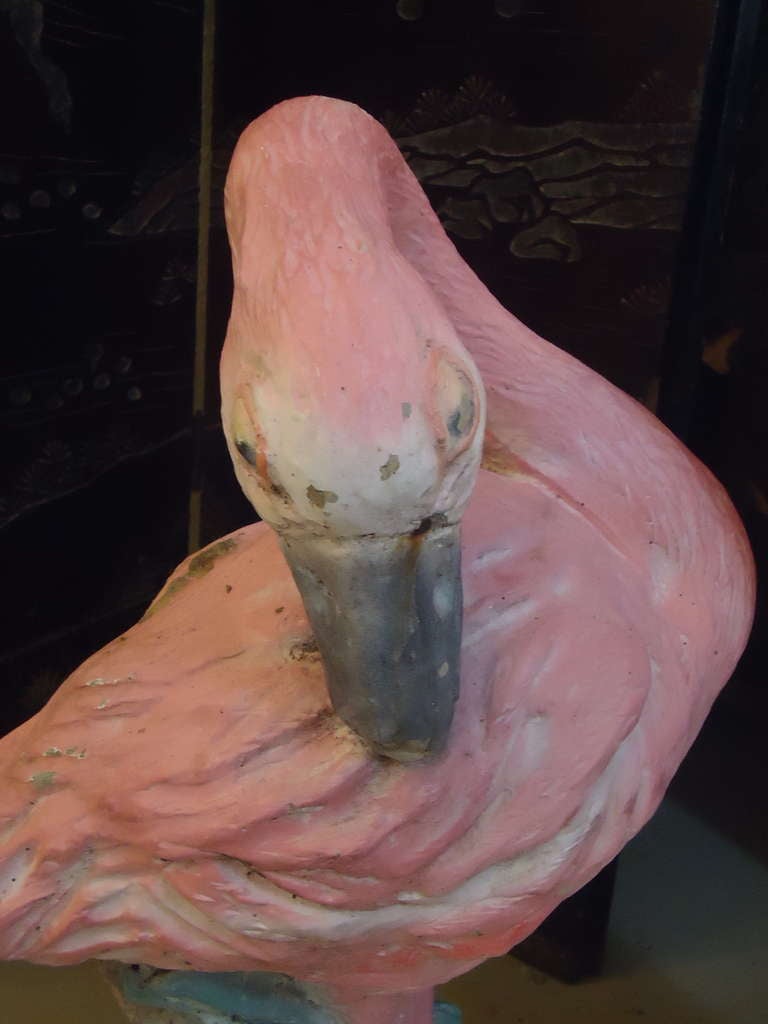 Fabulous Vintage Cement Flamingoes In Good Condition In Hopewell, NJ
