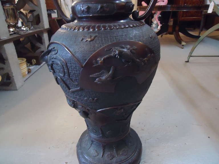 19th Century Meiji Period Large Bronze Vase or Urn