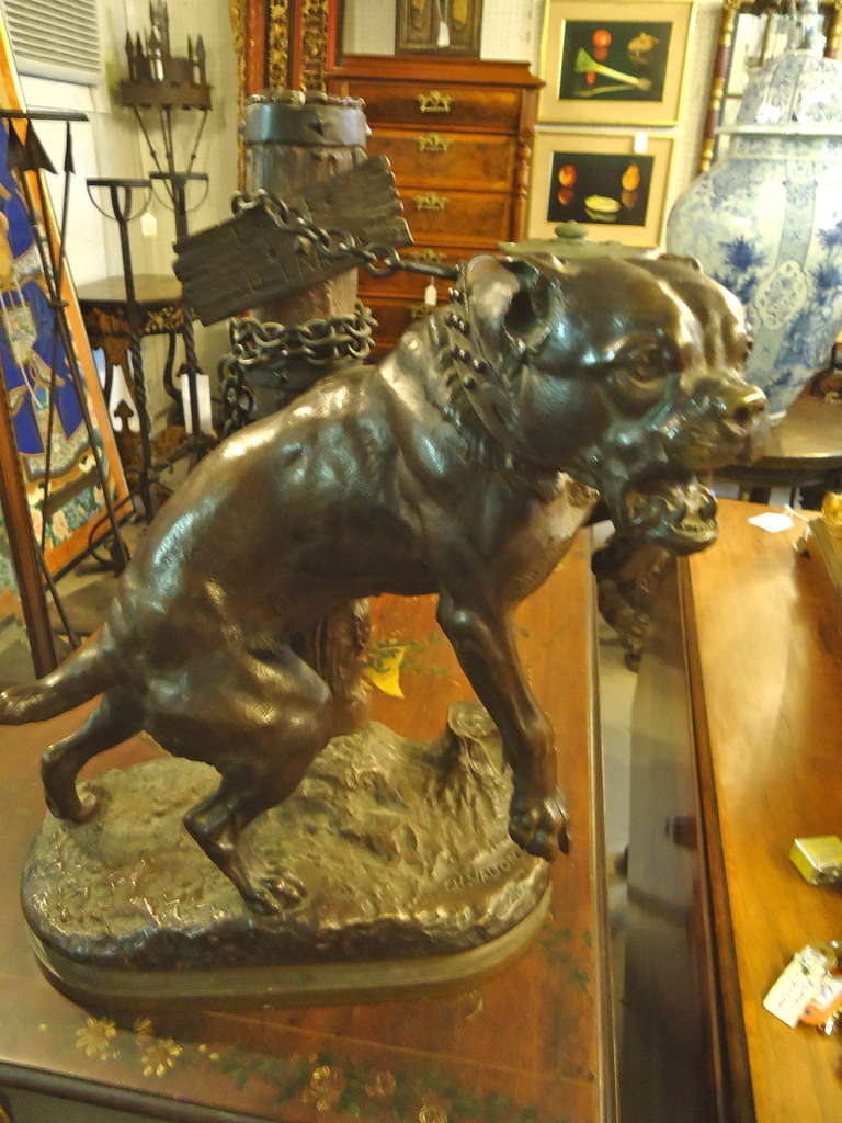 Fierce and powerful bronze sculpture, masculine and memorable by famous French sculptor Valton;  original casting, signed on base
Circa 1870