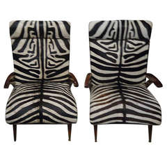 Vintage Super Sexy Pair Midcentury Modern Italian Faux Zebra Club Chairs