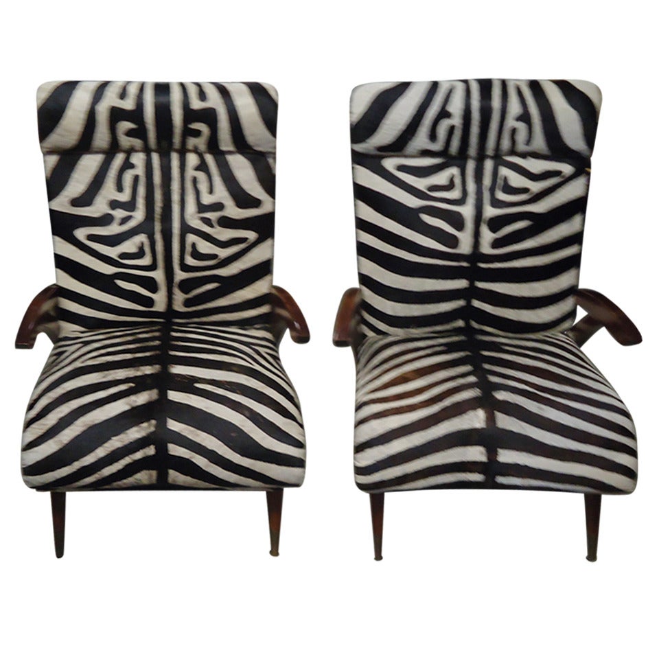Super Sexy Pair Midcentury Modern Italian Faux Zebra Club Chairs