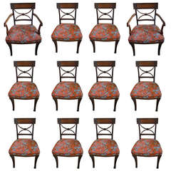 Antique Set of 12 Regency Dining Chairs with Greek Key Design