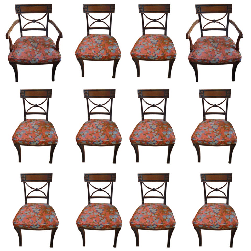 Set of 12 Regency Dining Chairs with Greek Key Design