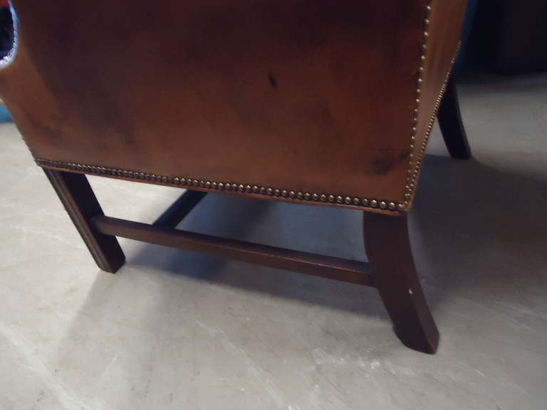 Mid-20th Century George III Style Old Distressed Leather Tufted Wing Chair