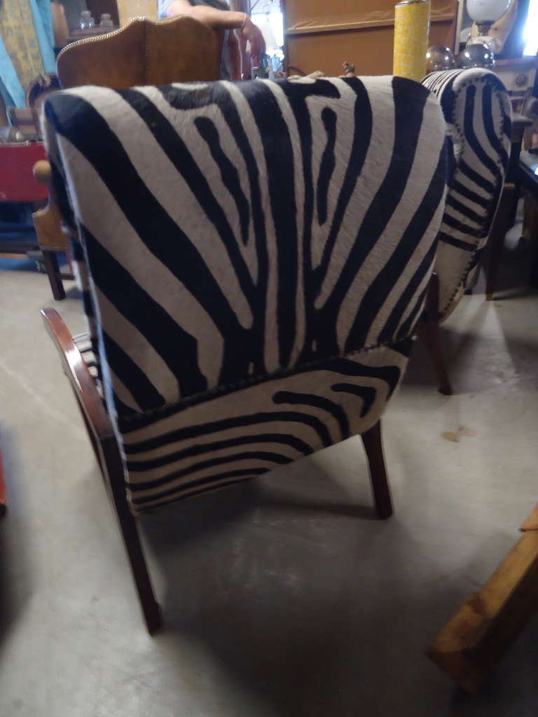 Super Sexy Pair Midcentury Modern Italian Faux Zebra Club Chairs In Excellent Condition In Hopewell, NJ