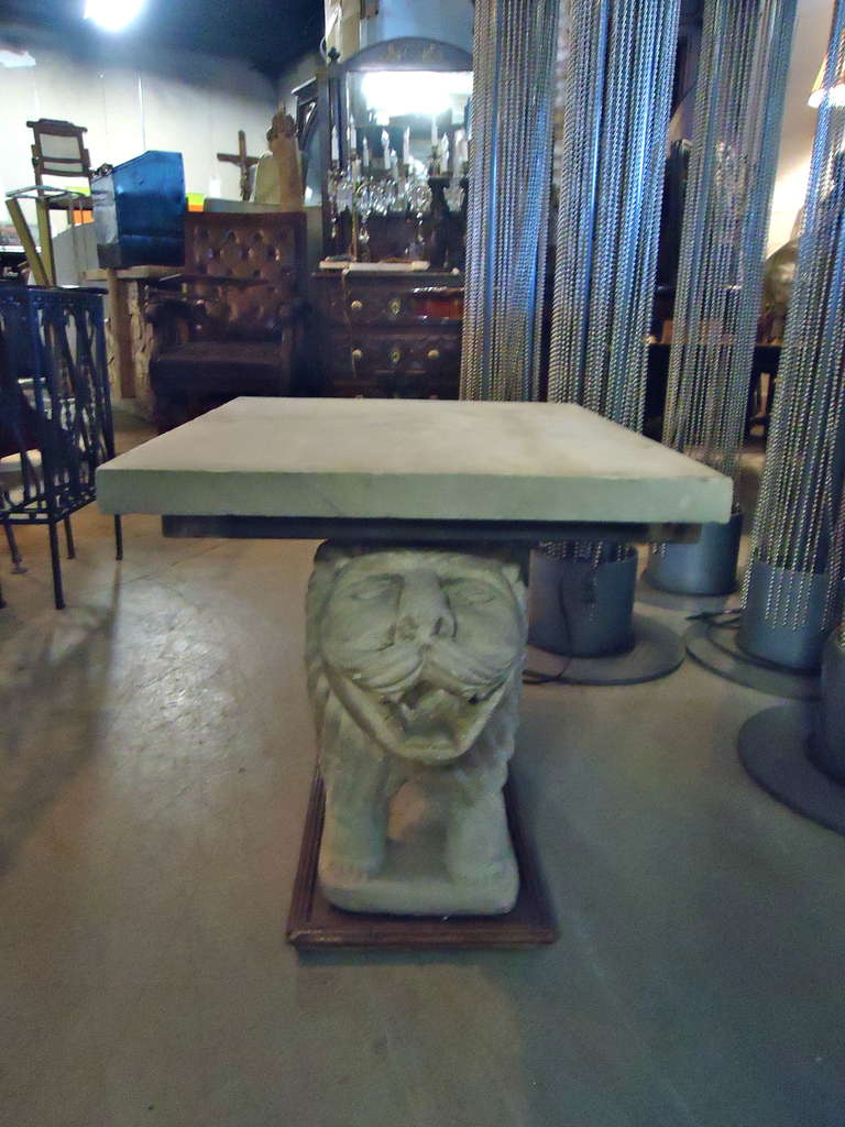 Pair of 19th Century Limestone Lion Endtables