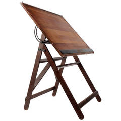 Vieille table à dessin d'architecte en bois