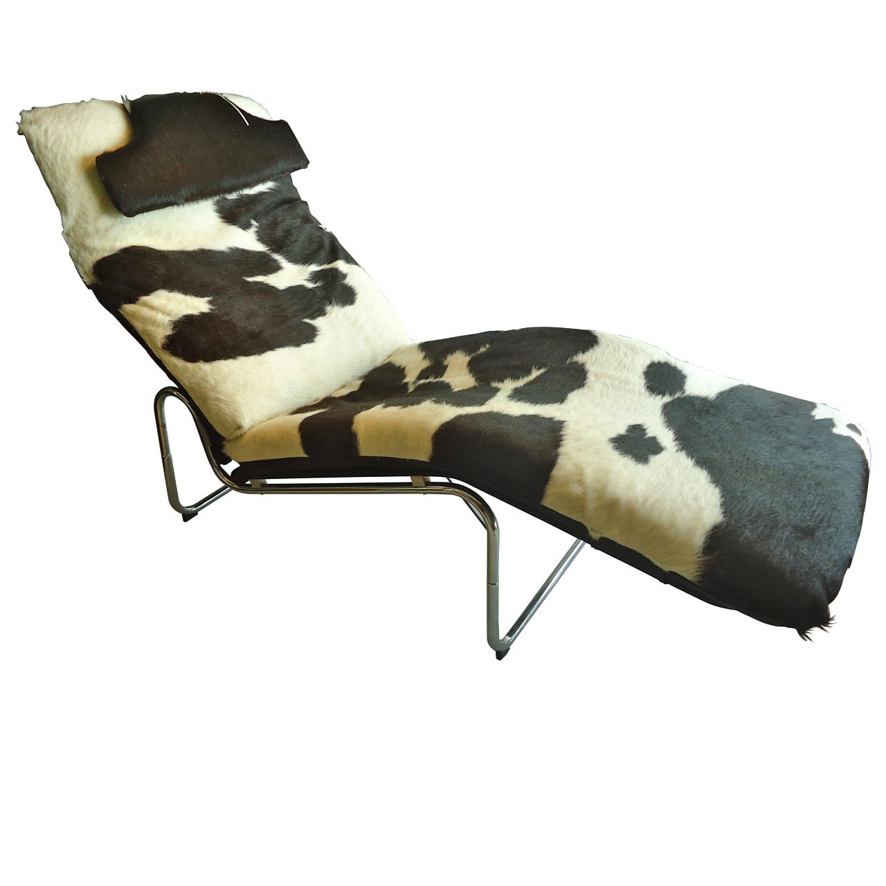 Stylish Cowhide Chaise with Chrome Base
