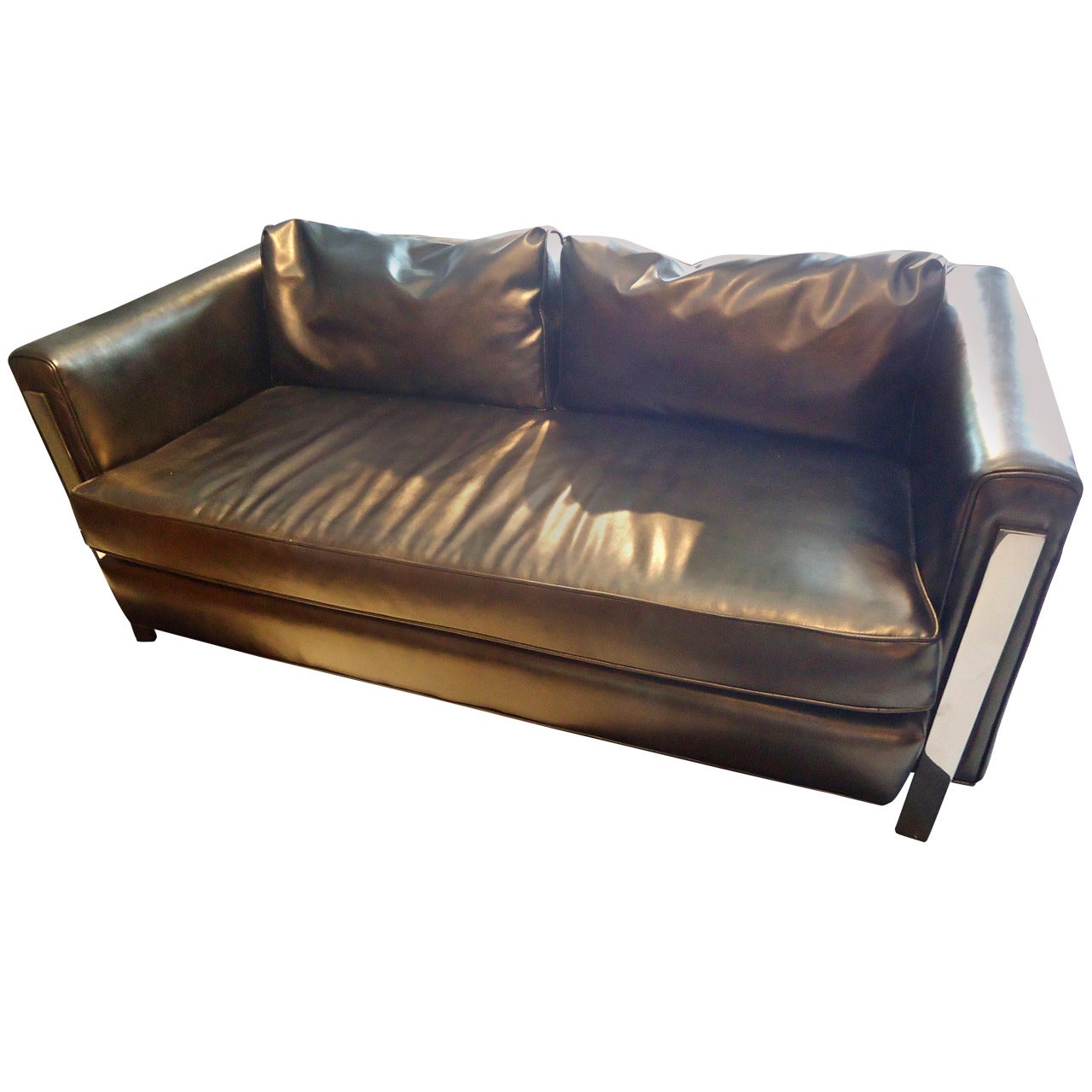 Sensational Gun Metal Metallic Brown and Chrome Loveseat Settee