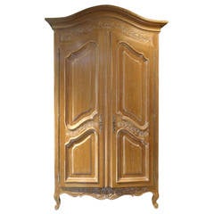 Antique Pickled Carved Wood Italian Armoire