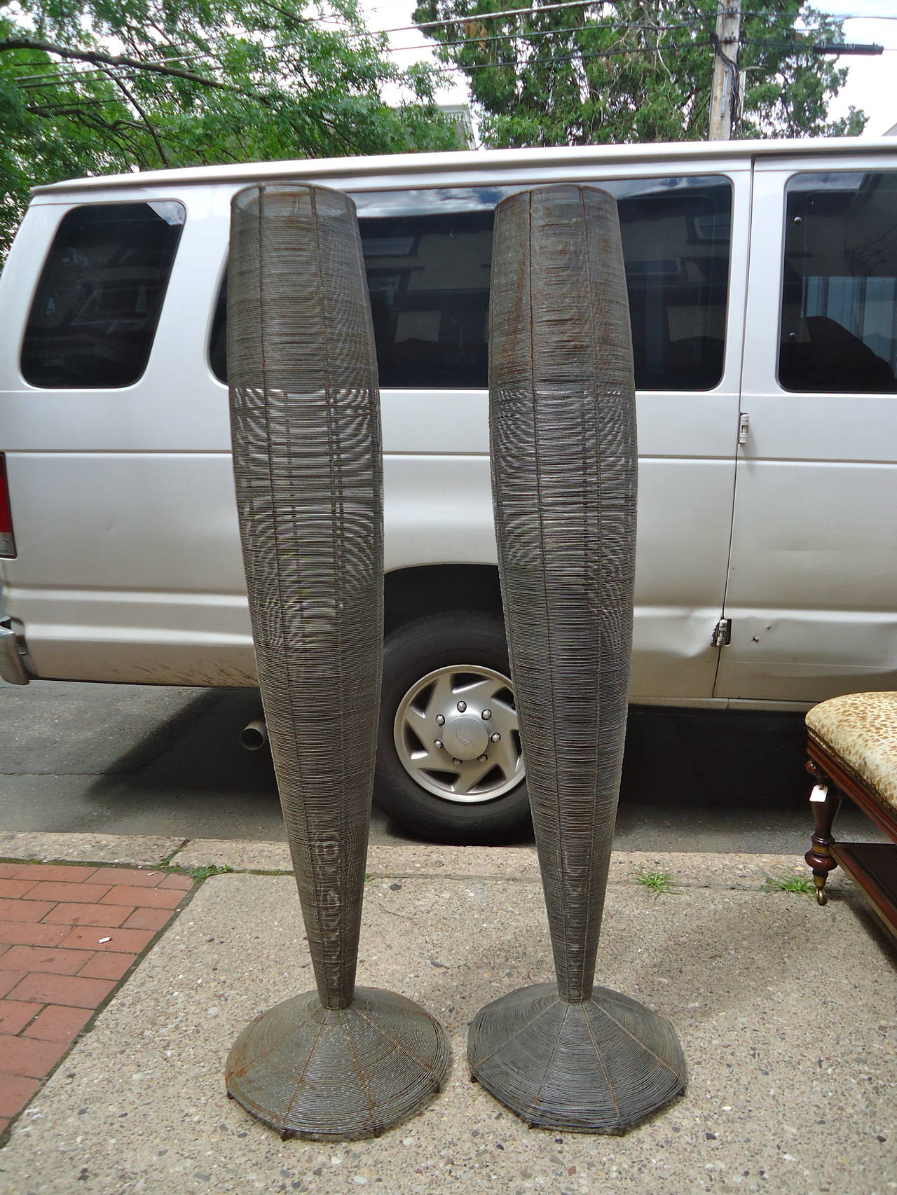 Monumental Pair of French Wire Decorative Urns 2