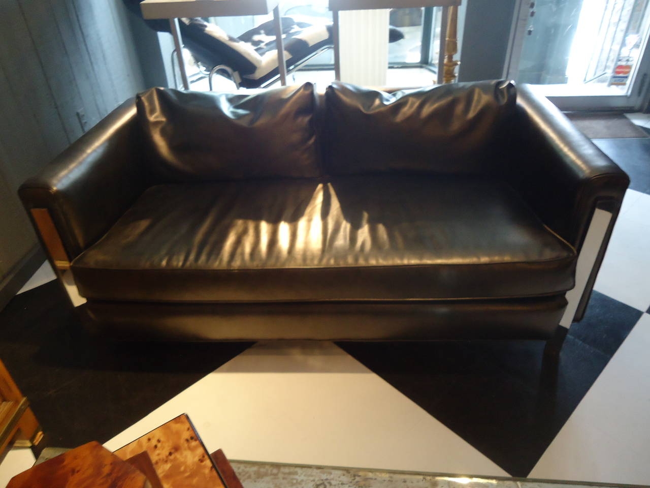 Sensational Gun Metal Metallic Brown and Chrome Loveseat Settee In Excellent Condition In Hopewell, NJ