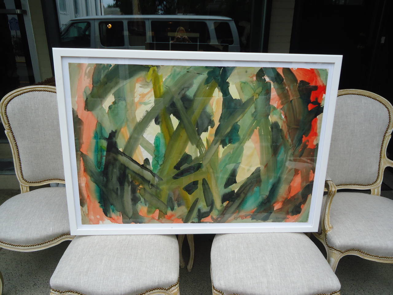 Vibrant Abstract Watercolor by Jacob Semiatin In Excellent Condition In Hopewell, NJ
