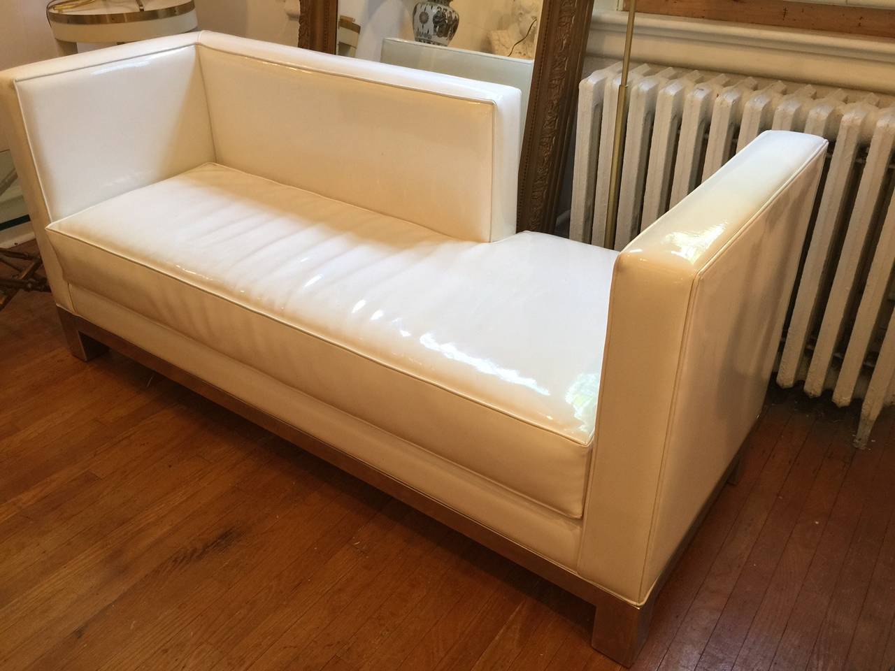 Mid-Century Modern Schnazzy Patent Leather Chaise Loveseat