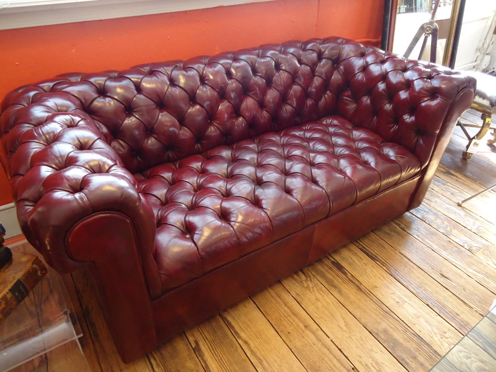 Cordovan Leather Small Chesterfield Sofa At 1stdibs