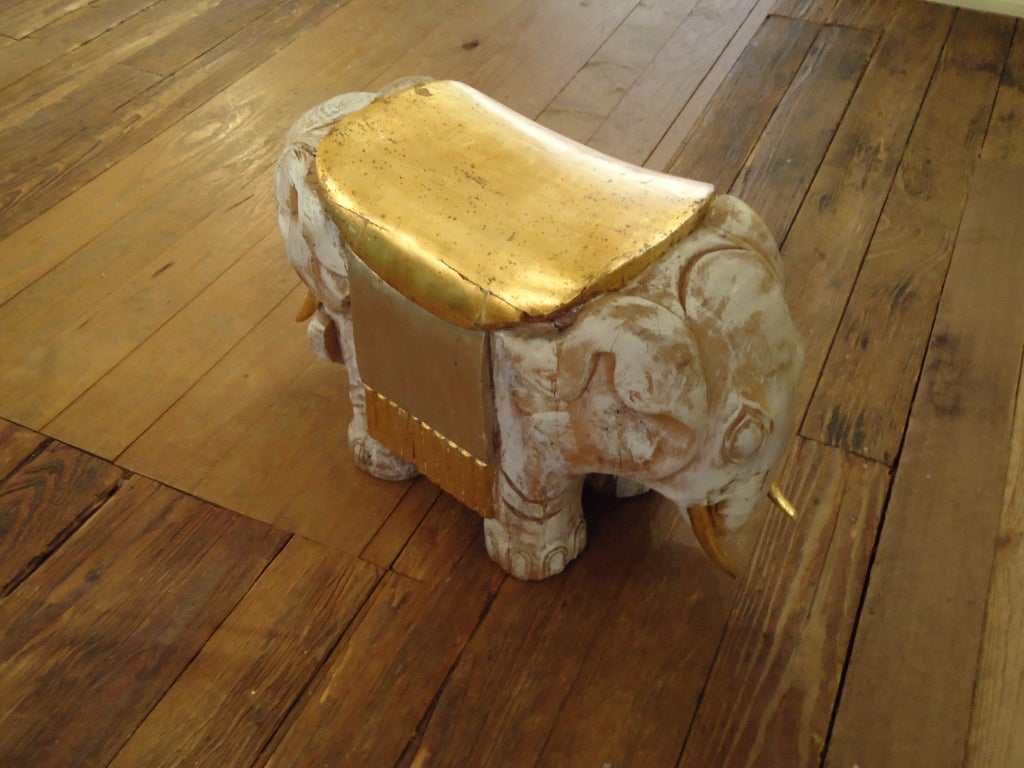 Carved Wood and Gilded Elephant Garden Seat