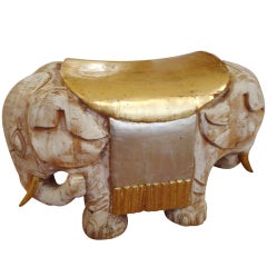 Carved Wood and Gilded Elephant Garden Seat