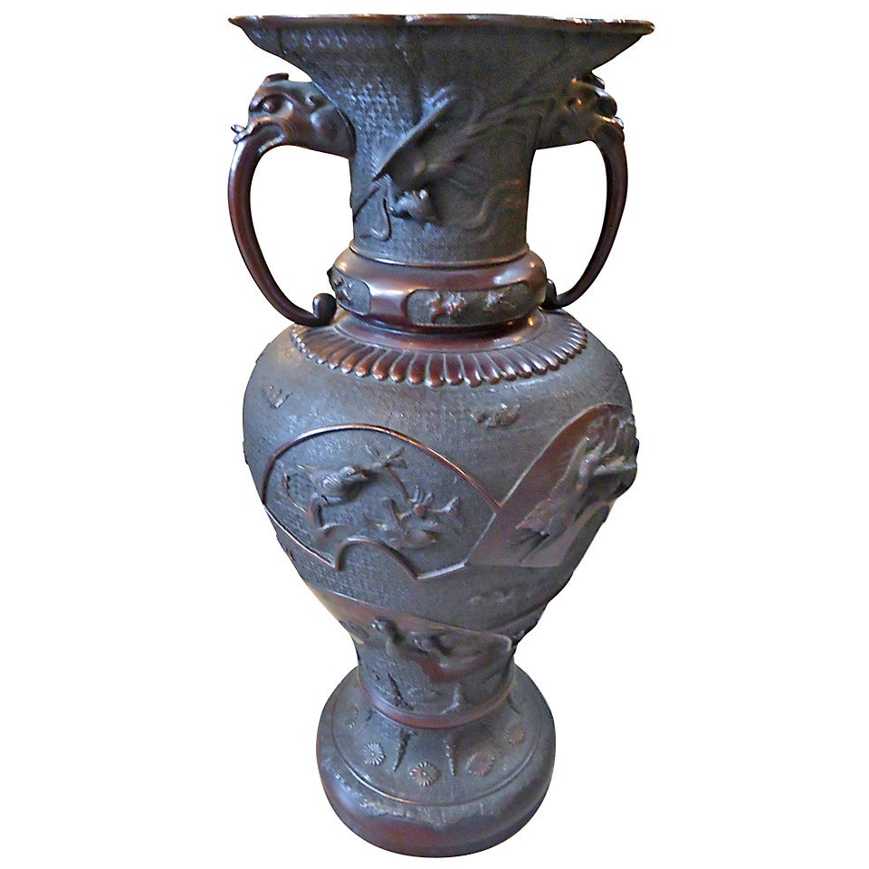 Meiji Period Large Bronze Vase or Urn