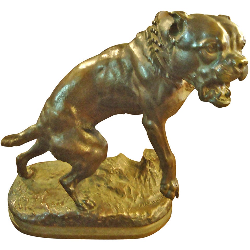 Sculpture en bronze d'un chien mâle par Charles Valton