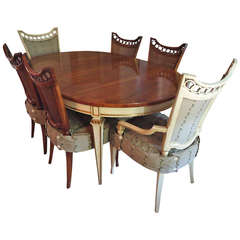 Vintage Delightful Oval Mahogany and Painted Dining Table and 6 Chairs