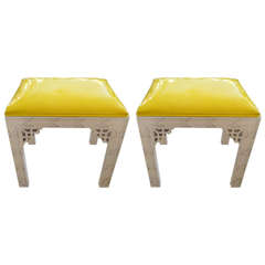 Retro Pair of Hollywood Regency Chinese Chippendale Ottoman Benches