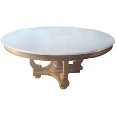 Round Continental Carved Wood and Marble Center Hall or Dining Table