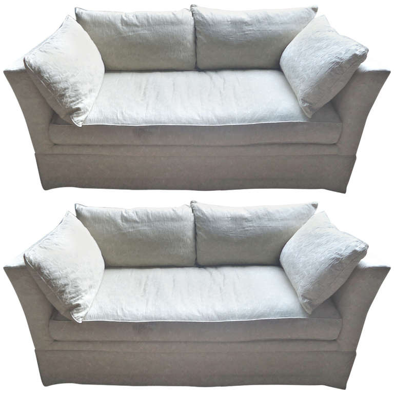 Pair of Custom Down Damask Sofas at 1stdibs